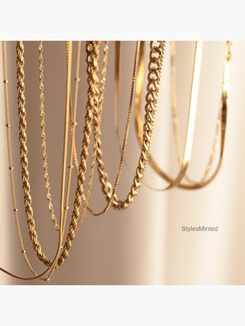 14k Gold Plated Snake Chain Choker Necklace Set 3 Layer Herringbone - Picture 5 of 7